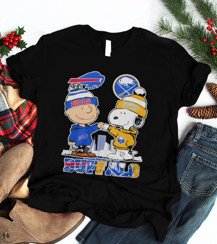 Buffalo Bills Sabres Snoopy Charlie Brown Friendship Skyline T-Shirt