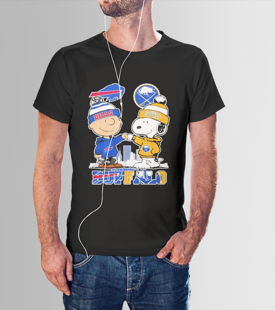 Buffalo Bills Sabres Snoopy Charlie Brown Friendship Skyline T-Shirt