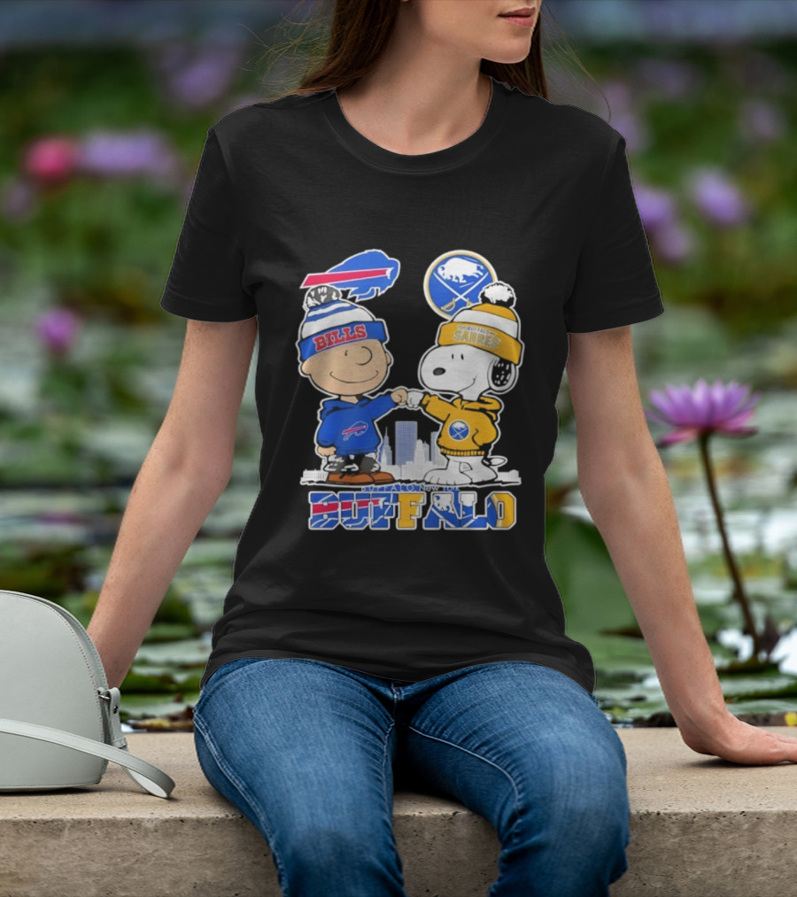 Buffalo Bills Sabres Snoopy Charlie Brown Friendship Skyline T-Shirt