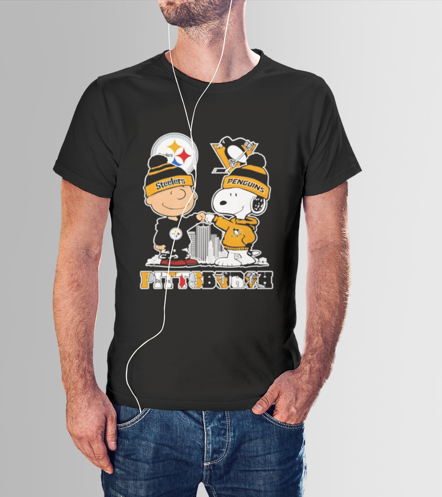 Pittsburgh Steelers Penguins Snoopy Charlie Brown Commemorative Sports Fan Graphic T-Shirt