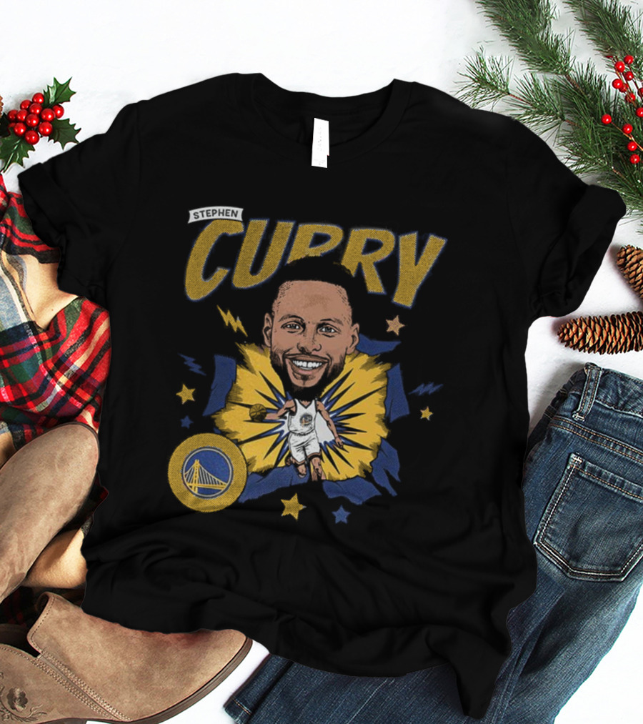 Stephen Curry Golden State Warriors NBA Caricature Vibrant Design T-Shirt