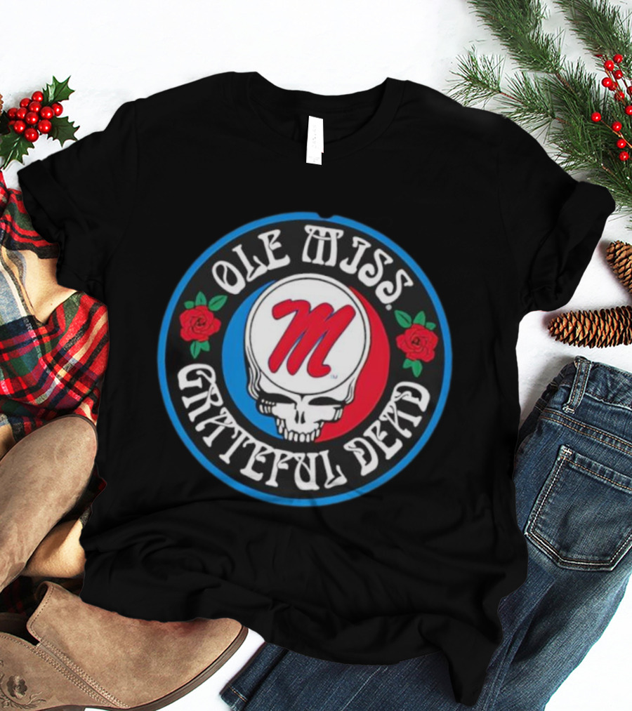 Ole Miss Grateful Dead Skull Roses M Logo T-Shirt