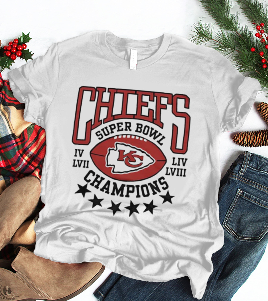 CHIEFS Super Bowl Champions KC IV LIV LVII LVIII T-Shirt