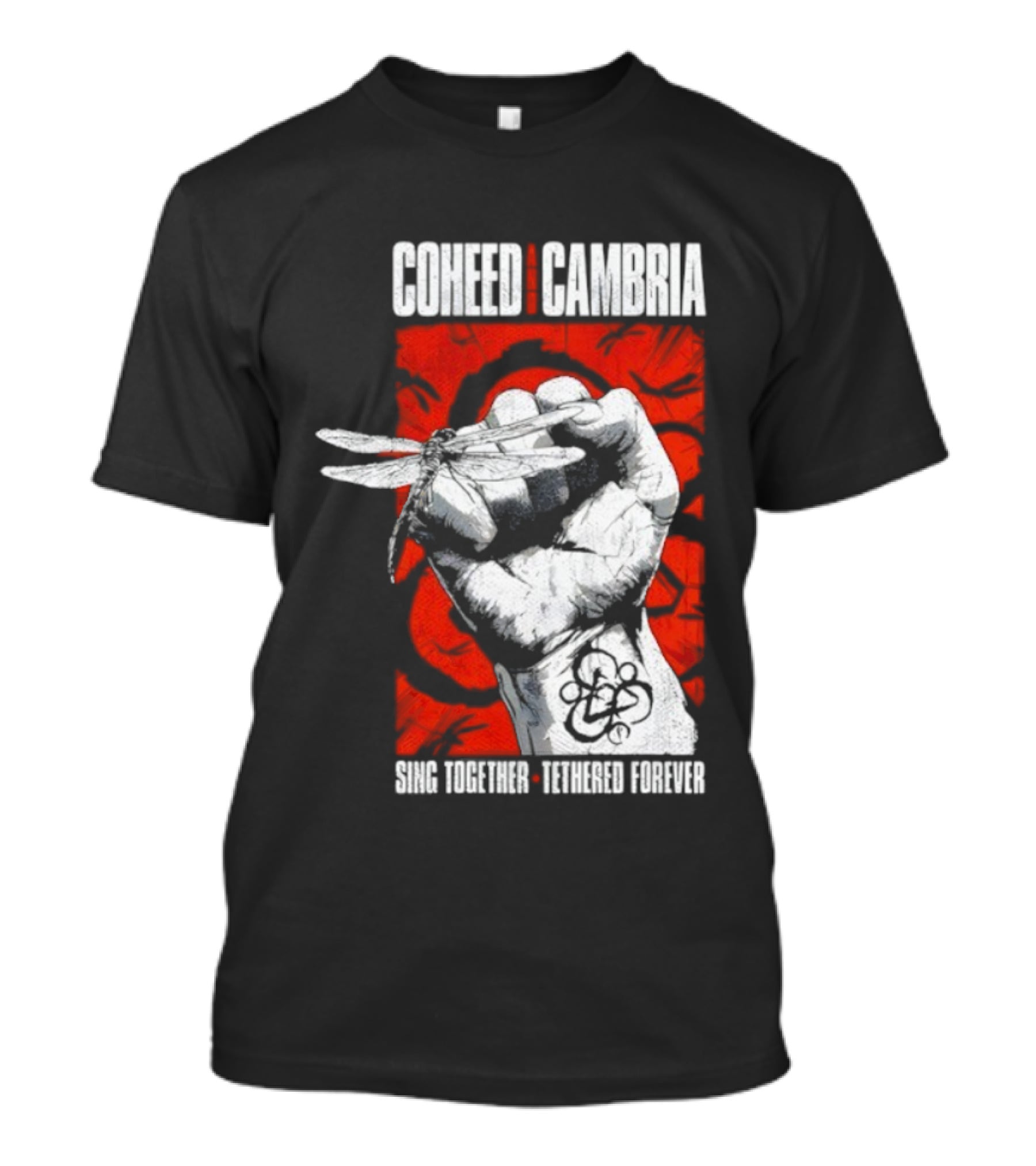 Coheed And Cambria Sing Together Tethered Forever Fist Symbol Red Background T-Shirt