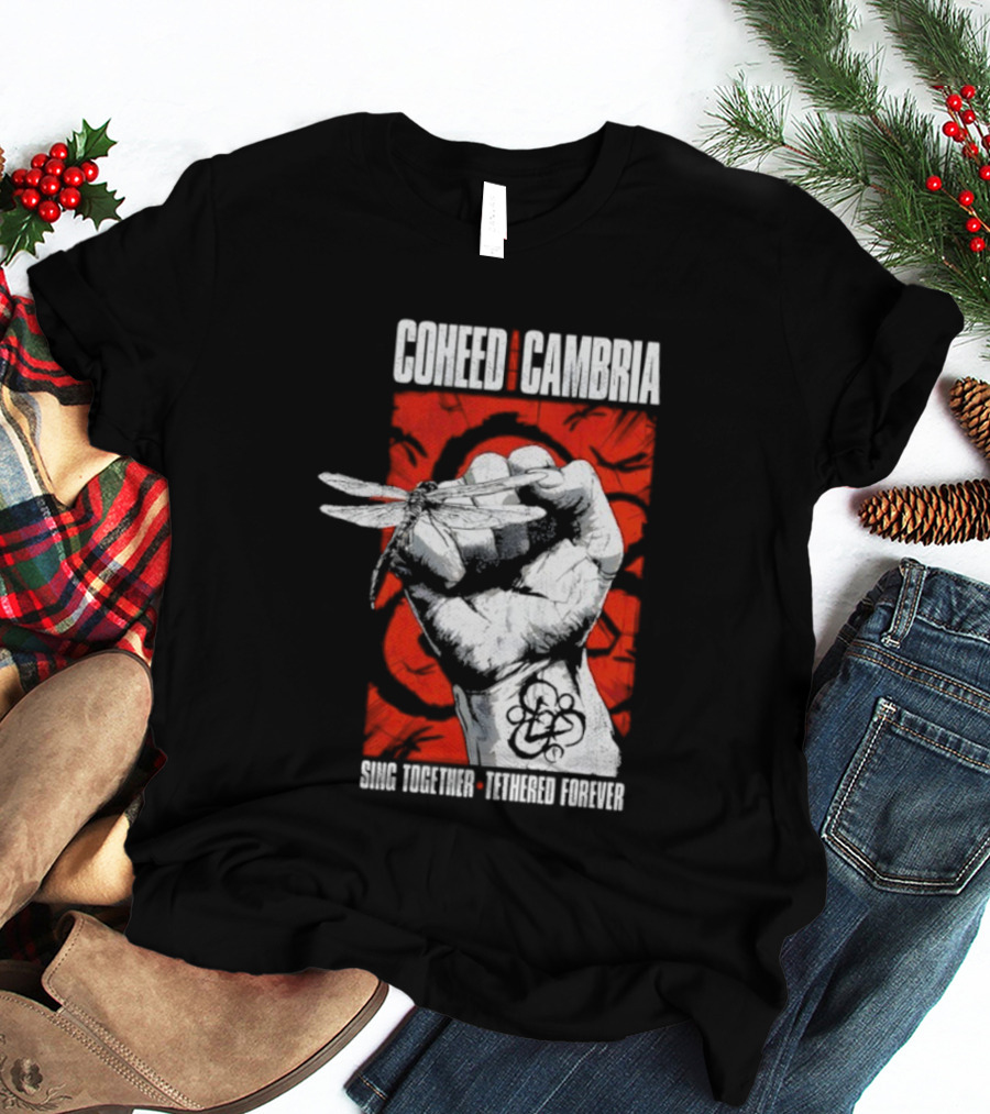 Coheed And Cambria Sing Together Tethered Forever Fist Symbol Red Background T-Shirt