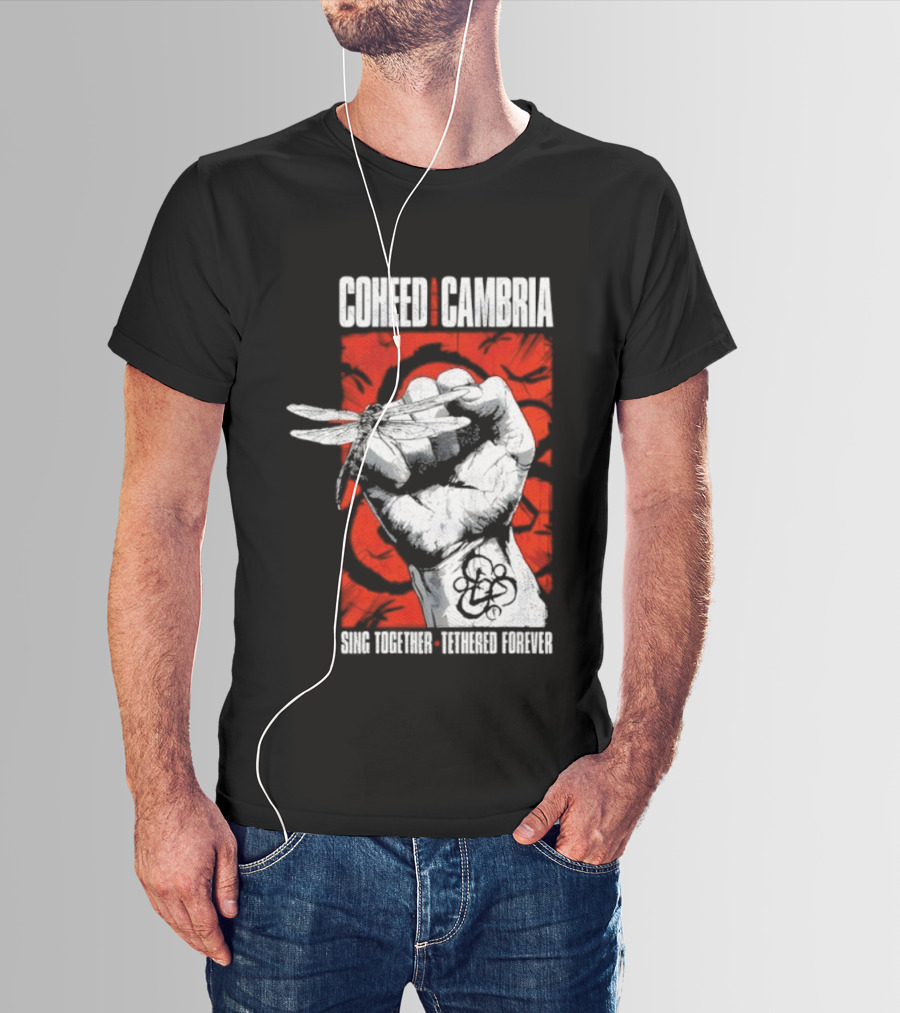 Coheed And Cambria Sing Together Tethered Forever Fist Symbol Red Background T-Shirt