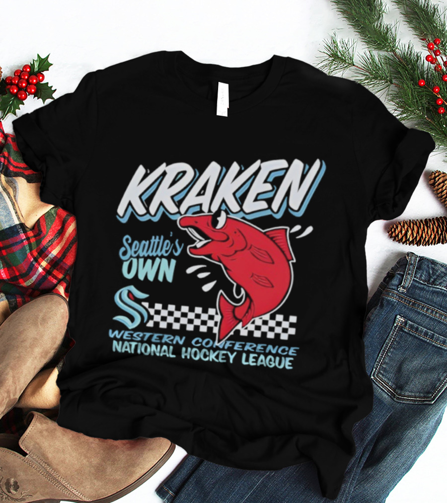Seattle Kraken Western Conference National Hockey League Mascot Salmon T-Shirt