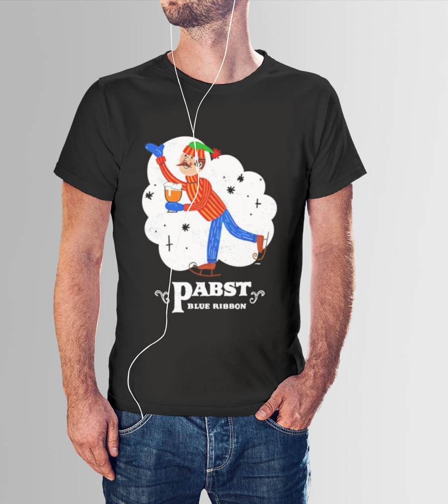 Pabst Blue Ribbon Vintage Holiday Ice Skating Elf T-Shirt