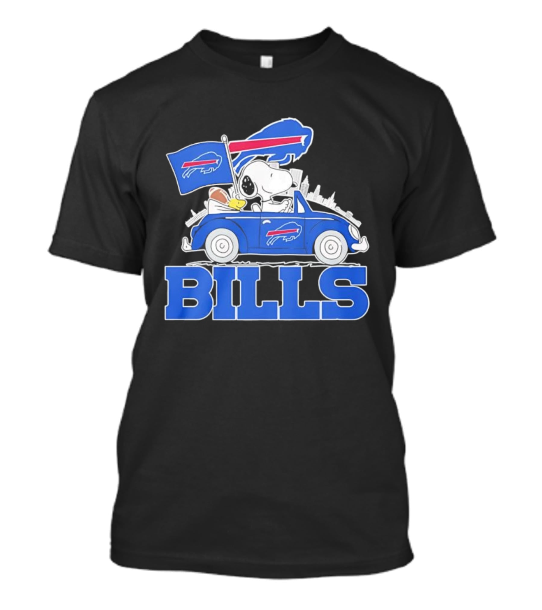 Peanuts Buffalo Bills Driving Car With Flag And Football T-Shirt