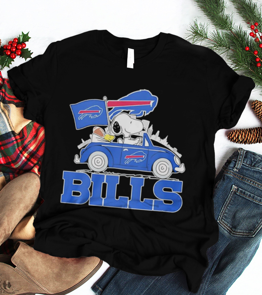 Peanuts Buffalo Bills Driving Car With Flag And Football T-Shirt