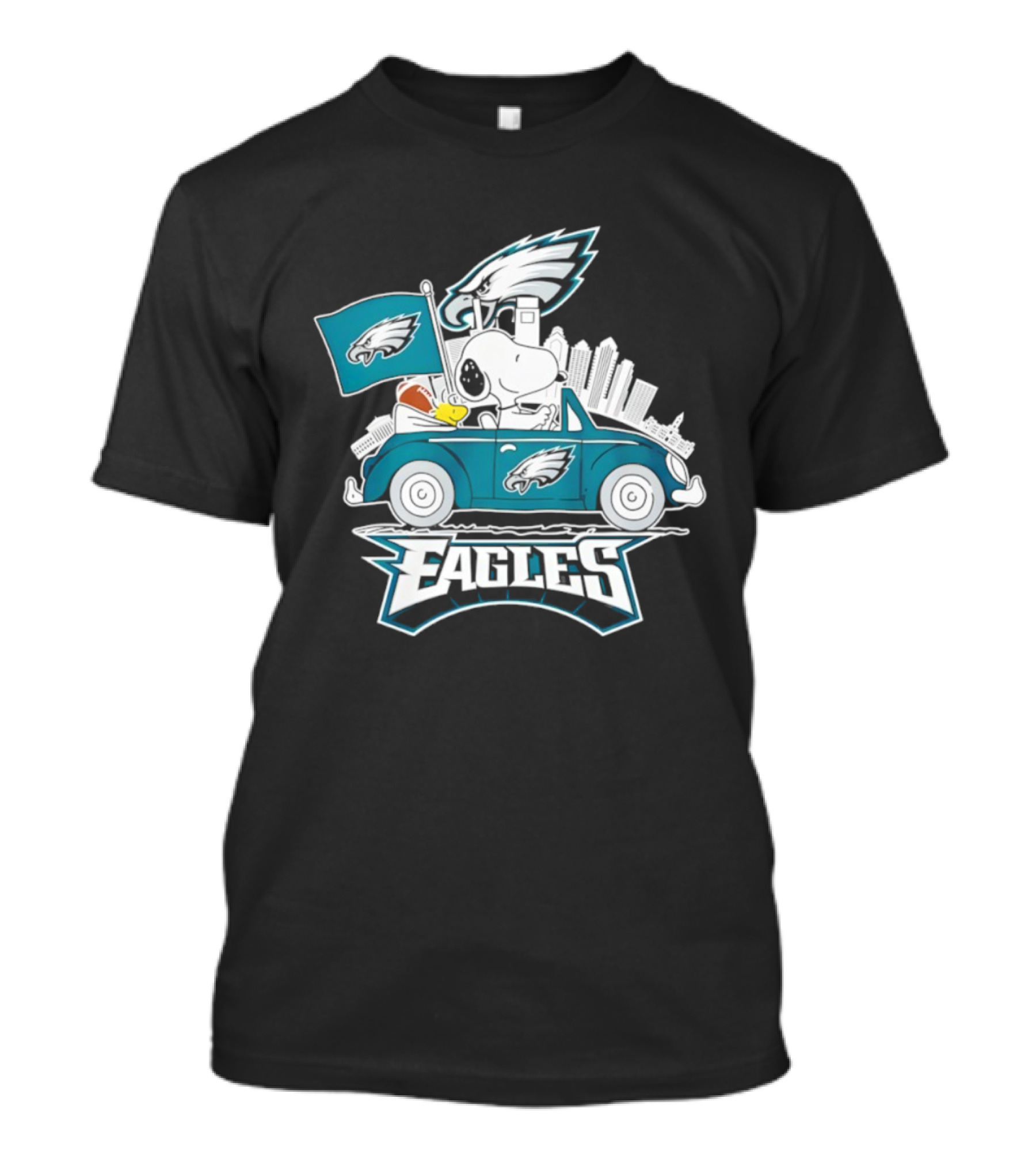 Philadelphia Eagles Snoopy Woodstock Driving Car Football Logo Fan Art T-Shirt