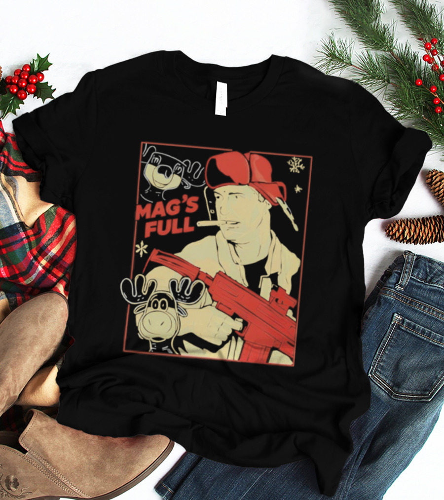Mags Full Randy Quaid With Moose And Snowflakes T-Shirt