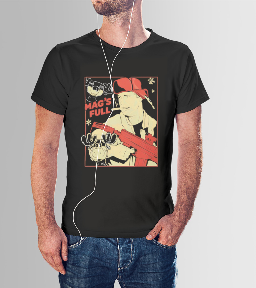 Mags Full Randy Quaid With Moose And Snowflakes T-Shirt