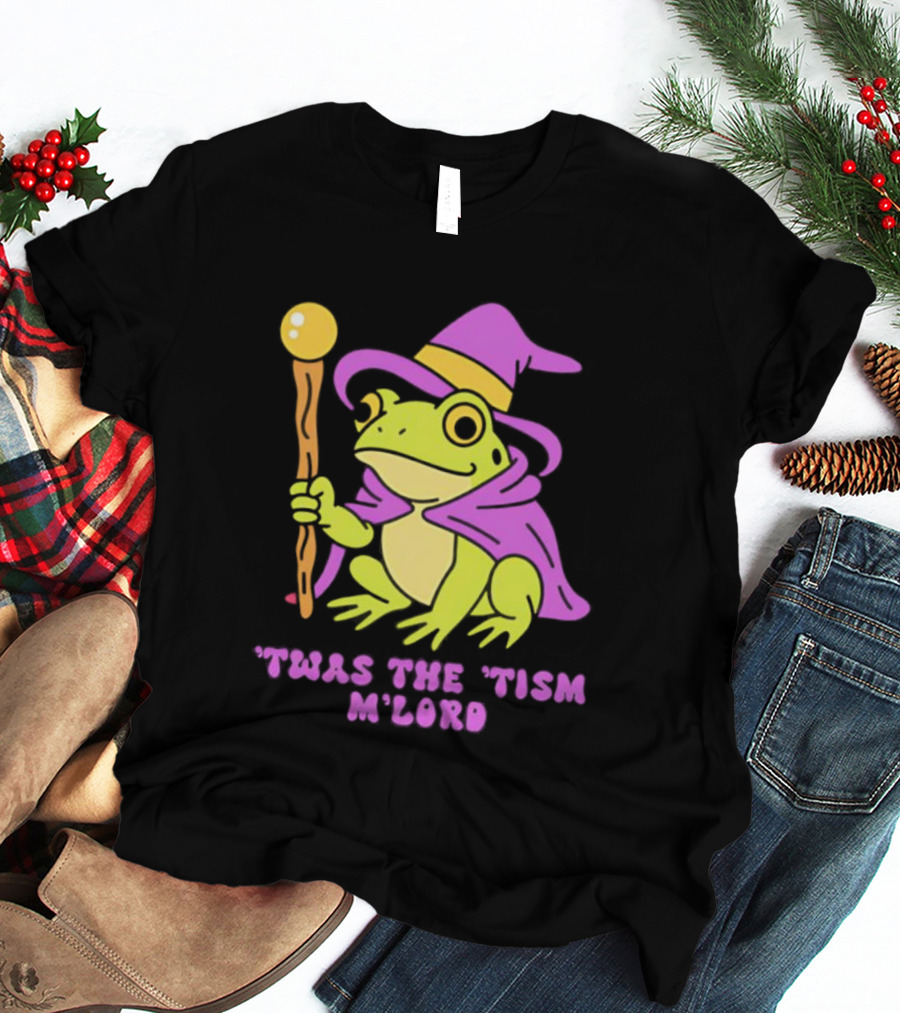 Twas The Tism M'Lord Frog Wizard Purple Hat Staff T-Shirt