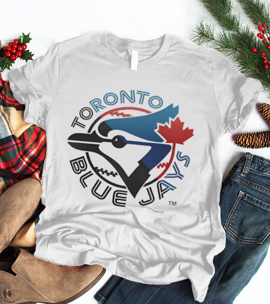 Toronto Blue Jays Women’s Half & Half Maple Leaf Blue Jay Emblem T-Shirt