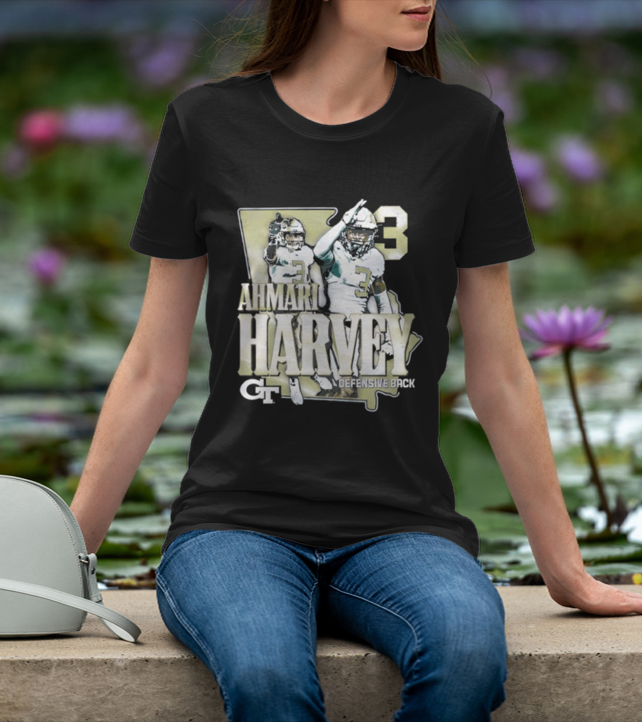 Georgia Tech Football Ahmari Harvey 3 Student Athlete Yellow Jackets T-Shirt