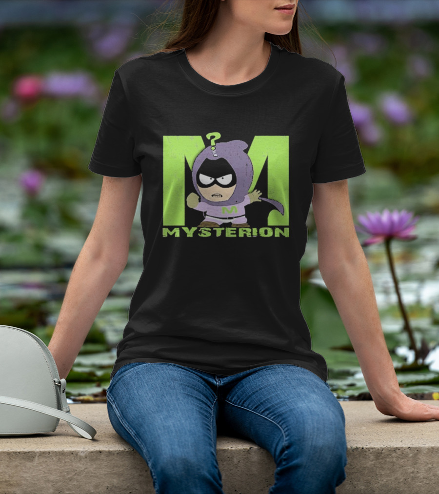 South Park Mysterion Character Pose With Green M Logo T-Shirt