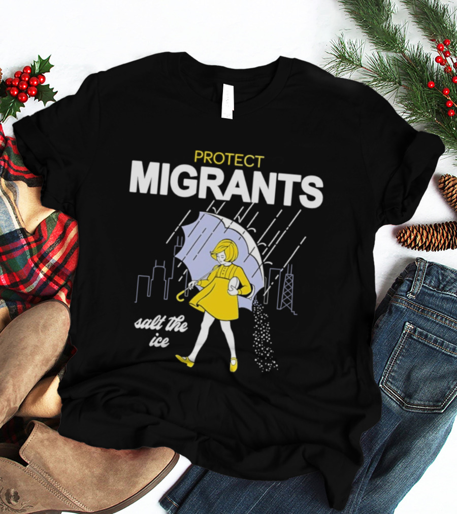Chicago Midwest Protect Migrants Salt The Ice Umbrella Girl Rain Skyline T-Shirt