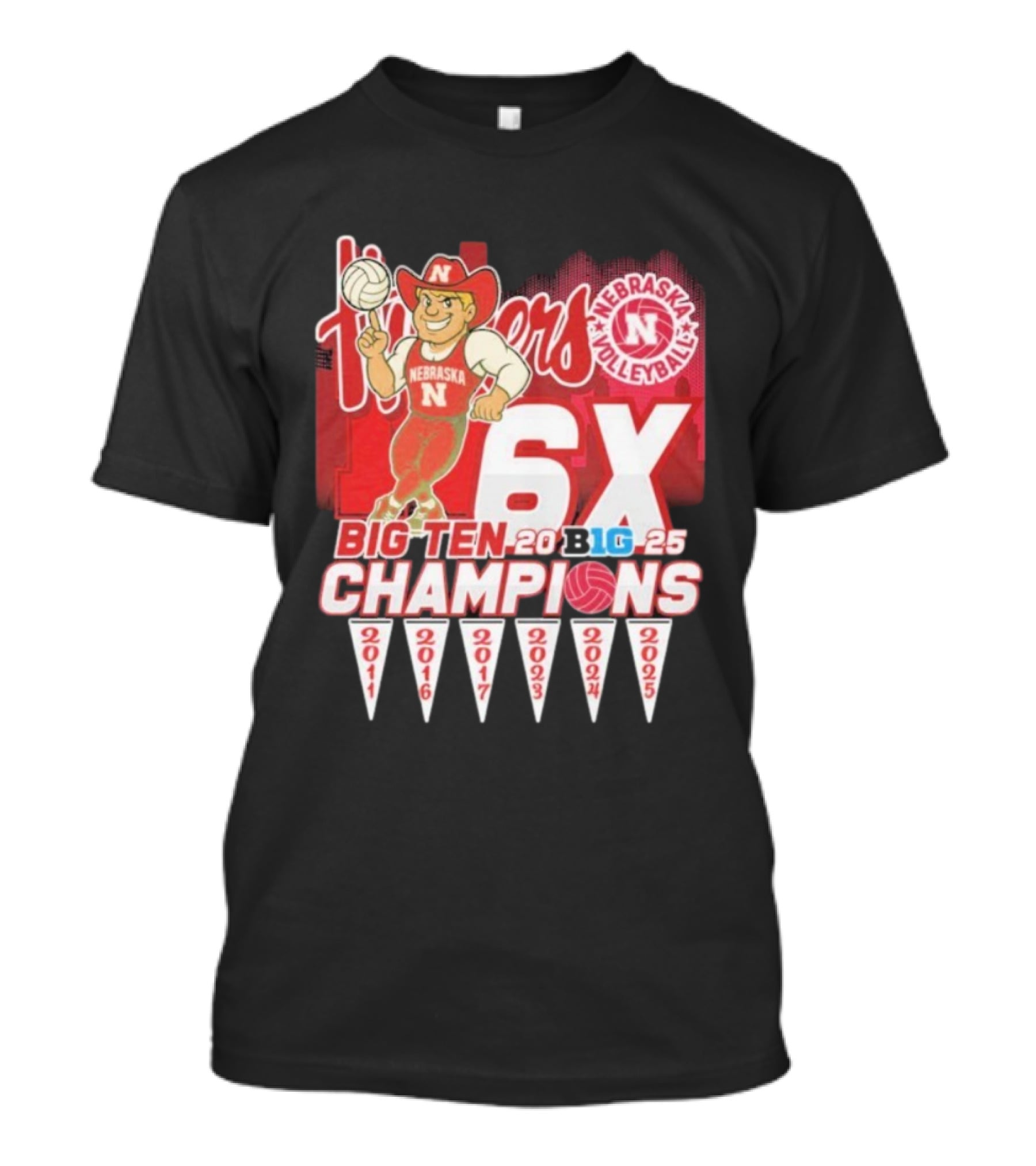 Nebraska Volleyball Big Ten Champions 2025 6X Cornhuskers Mascot T-Shirt