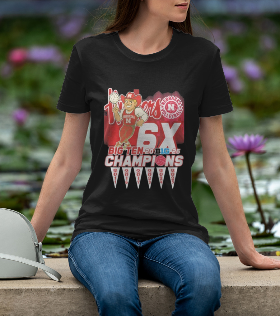 Nebraska Volleyball Big Ten Champions 2025 6X Cornhuskers Mascot T-Shirt
