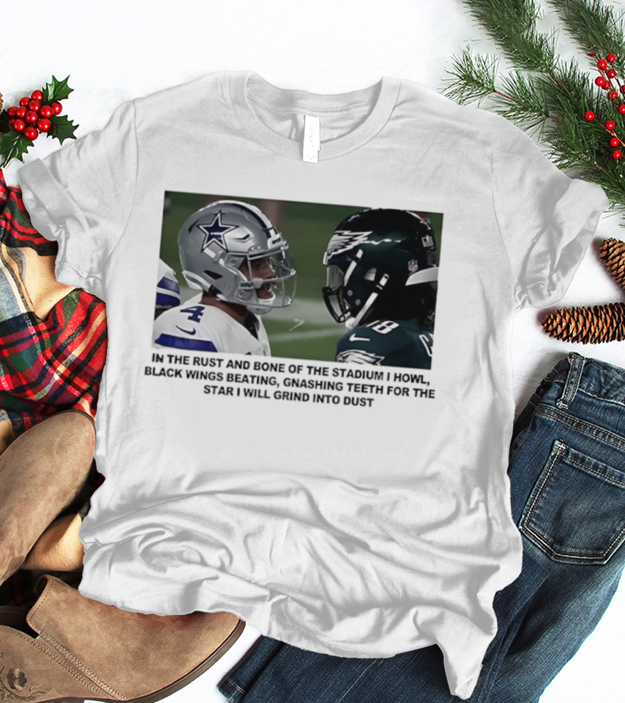 Philadelphia Eagles And Dallas Cowboys Black Wings Beat Fabric Grind Into Dust T-Shirt