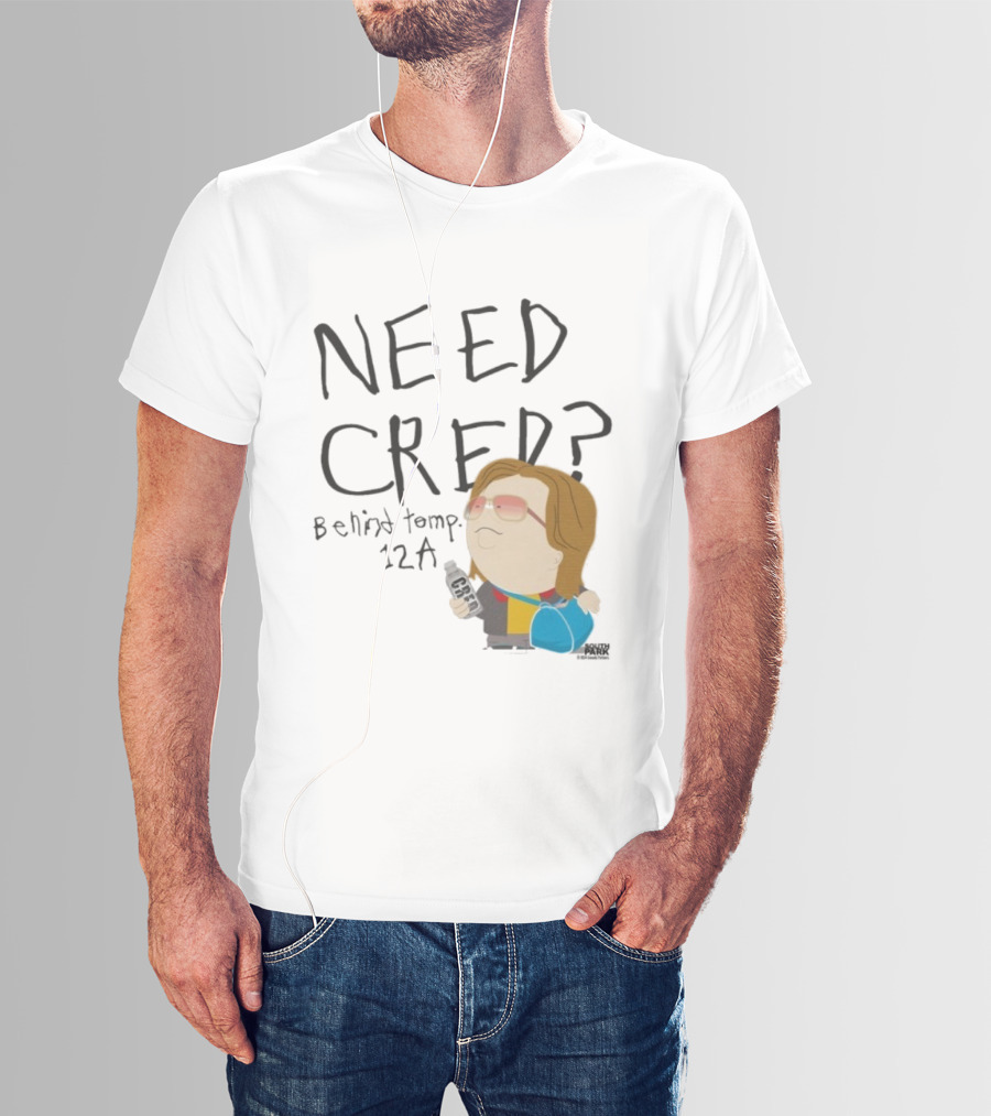 South Park Need Cred Behind Temp 12A Character Holding Microphone T-Shirt