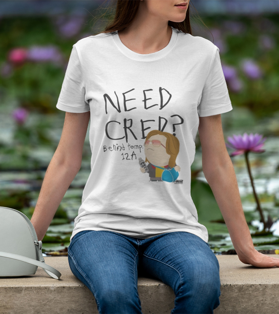 South Park Need Cred Behind Temp 12A Character Holding Microphone T-Shirt