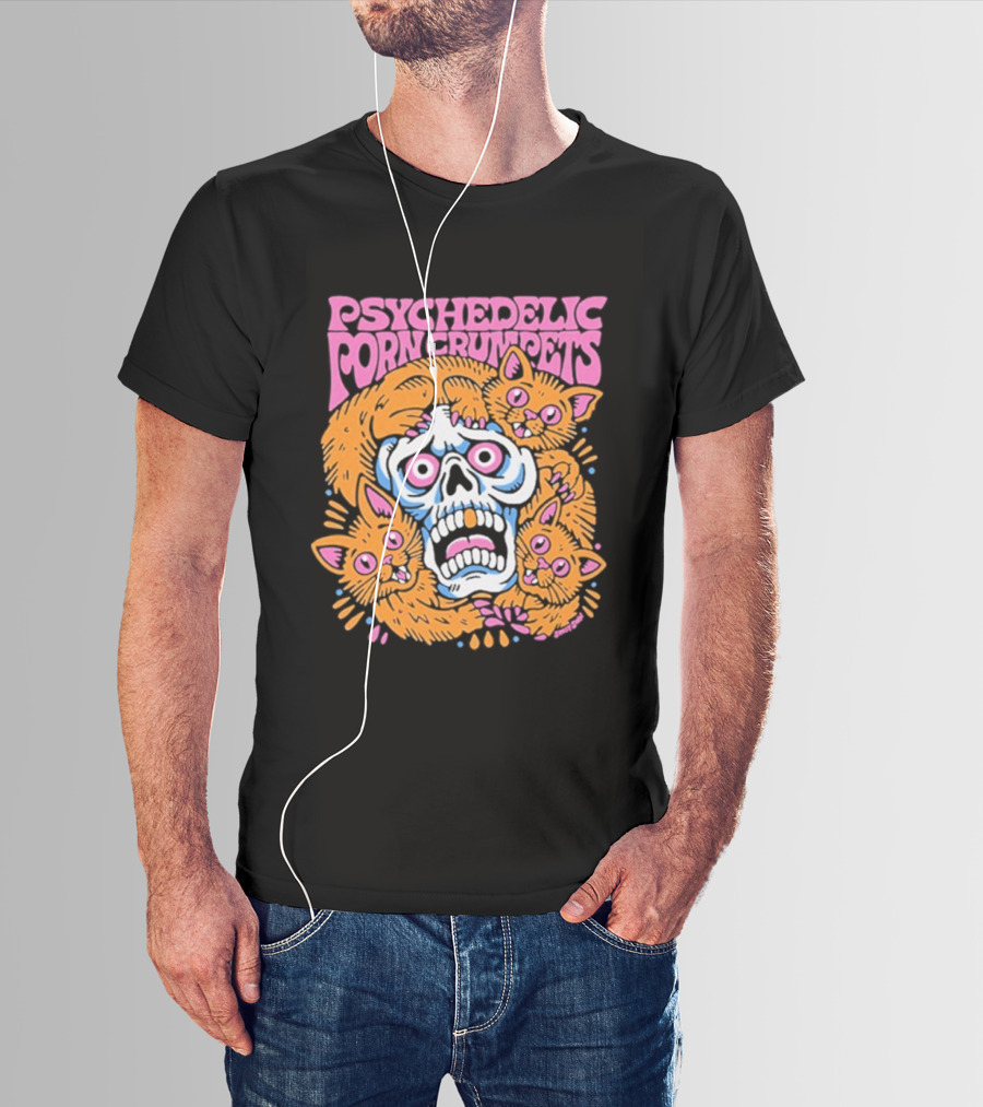 Psychedelic Porn Crumpets Cat Nootmare Skull And Cats T-Shirt