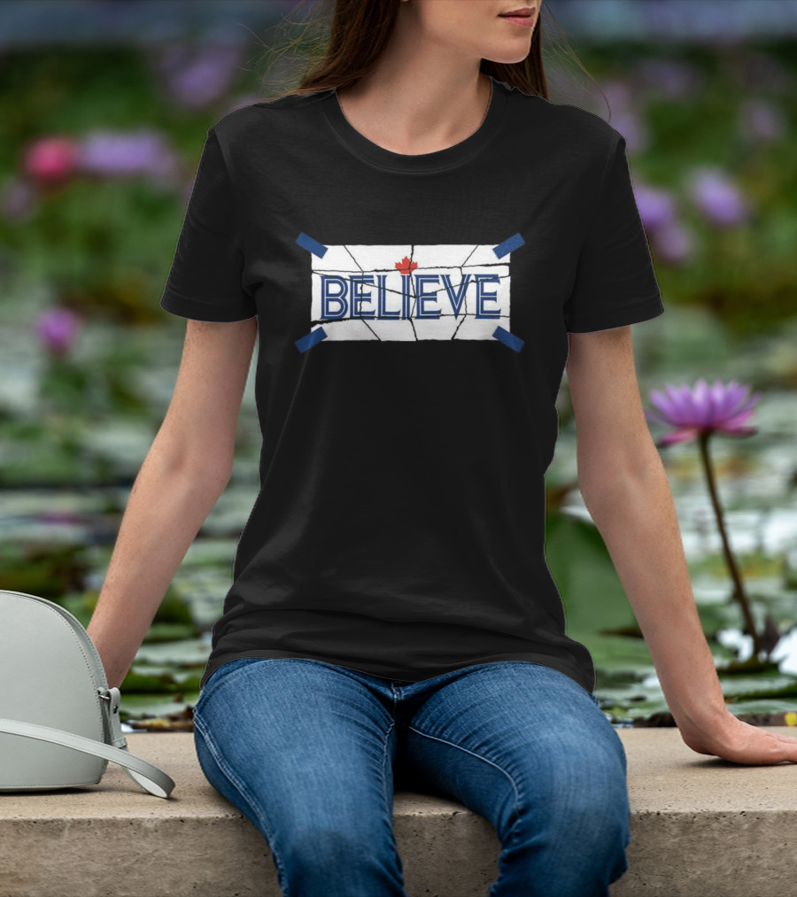Toronto Blue Jays Believe Maple Leaf Tape T-Shirt