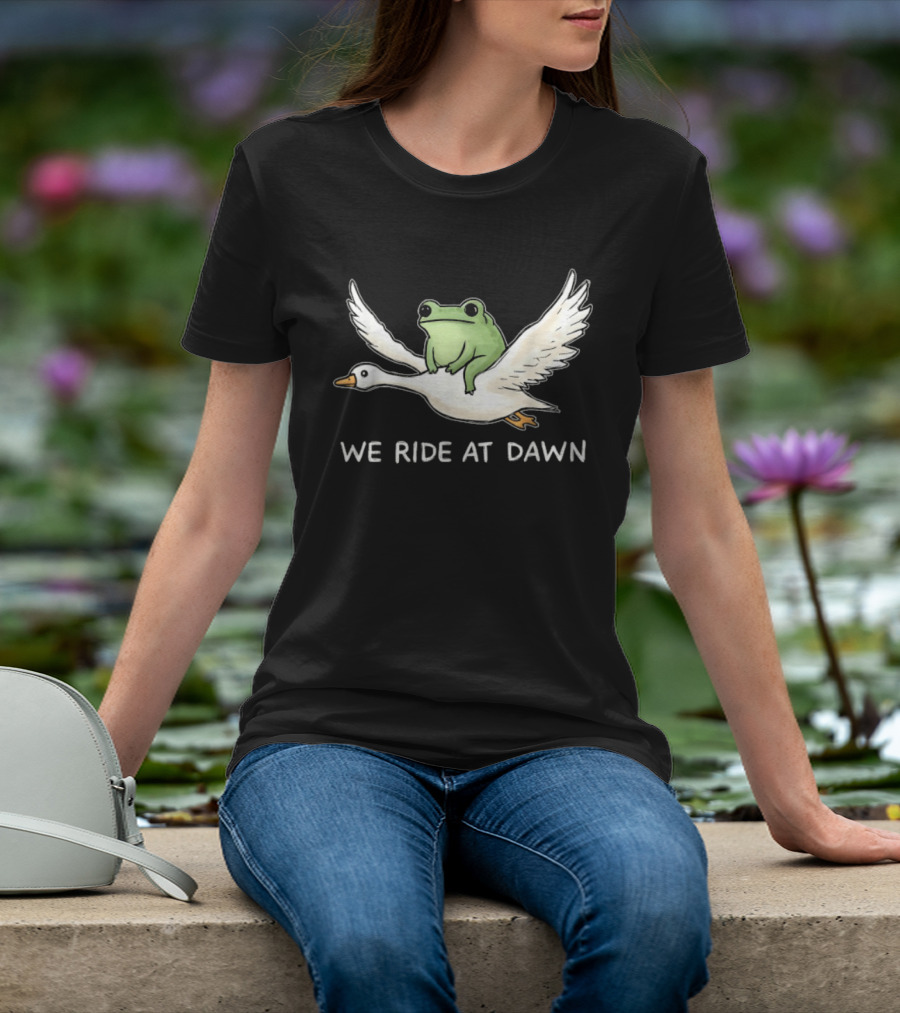 We Ride At Dawn Frog Riding Goose Funny Animal Adventure T-Shirt