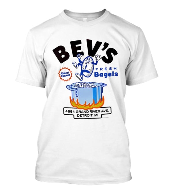 Bev’s Fresh Bagels 4884 Grand River Ave Detroit Animated Boiling Bagel Cartoon T-Shirt