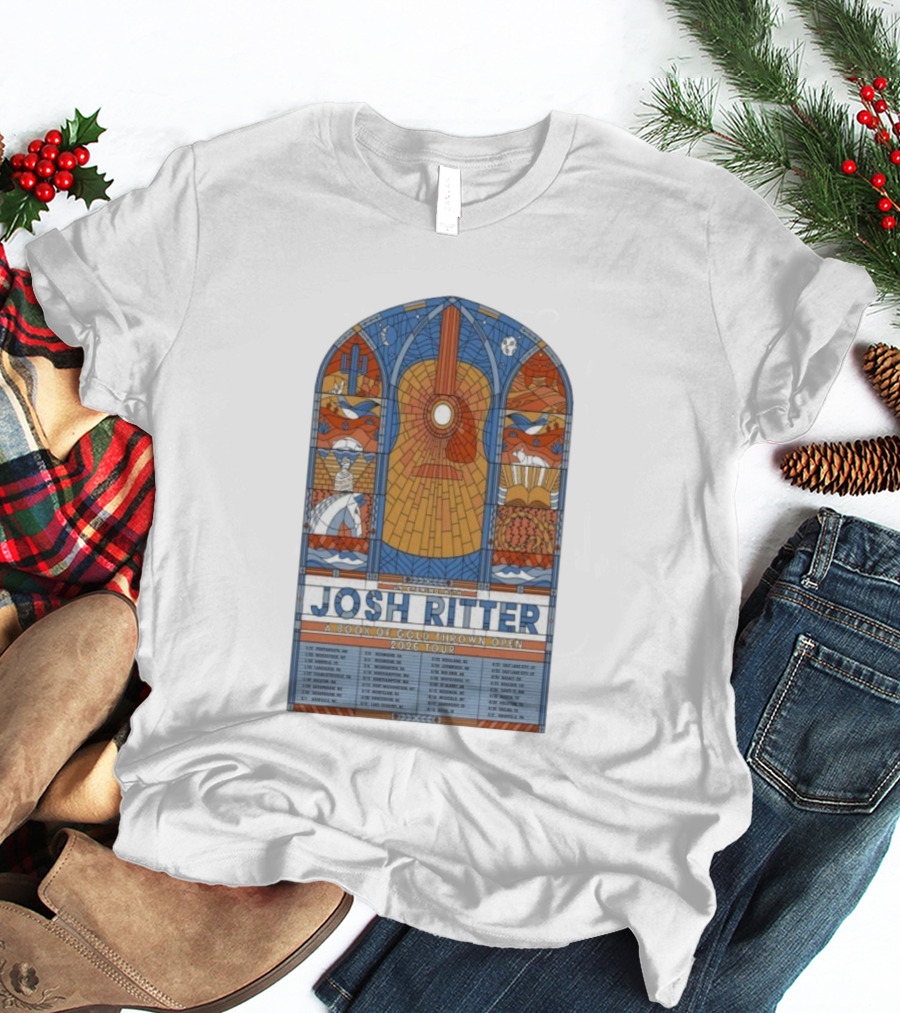 Josh Ritter A Book Of Gold Thrown Open 2026 Tour Stained Glass Guitar Art T-Shirt