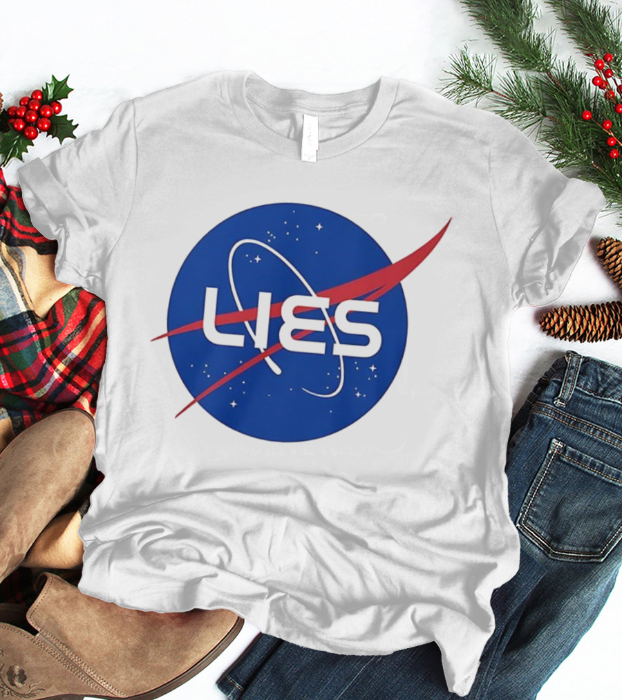 NASA Lies Parody Emblem Graphic T-Shirt