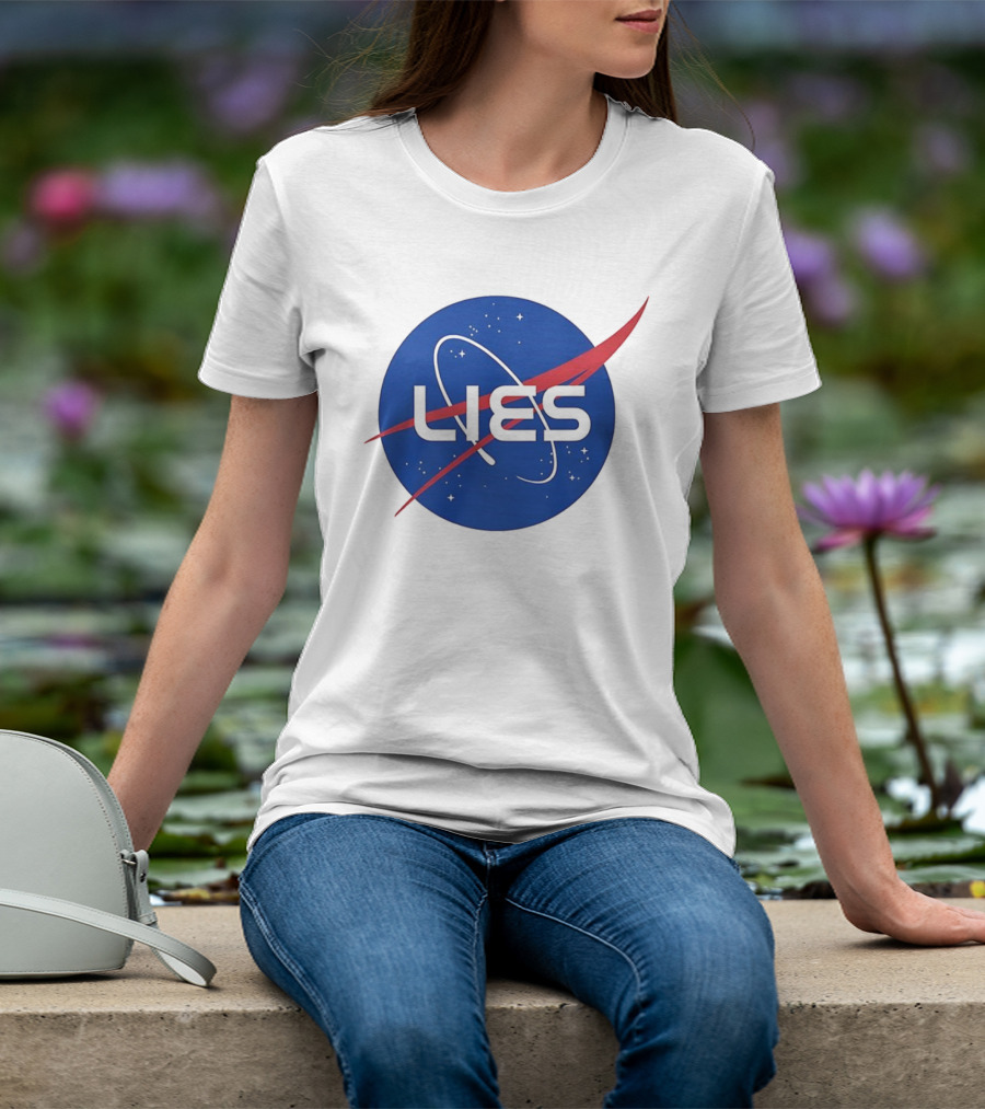 NASA Lies Parody Emblem Graphic T-Shirt