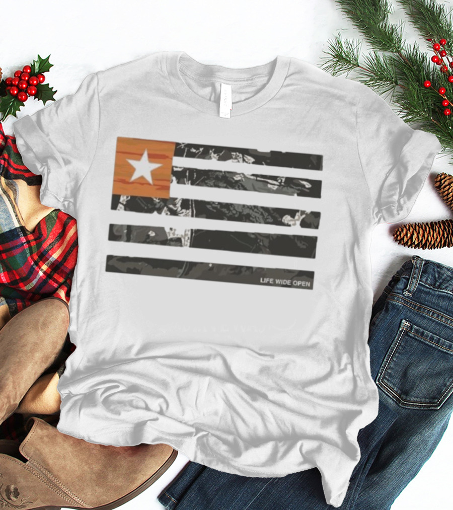 Life Wide Open American Flag Star Rustic Outdoors T-Shirt