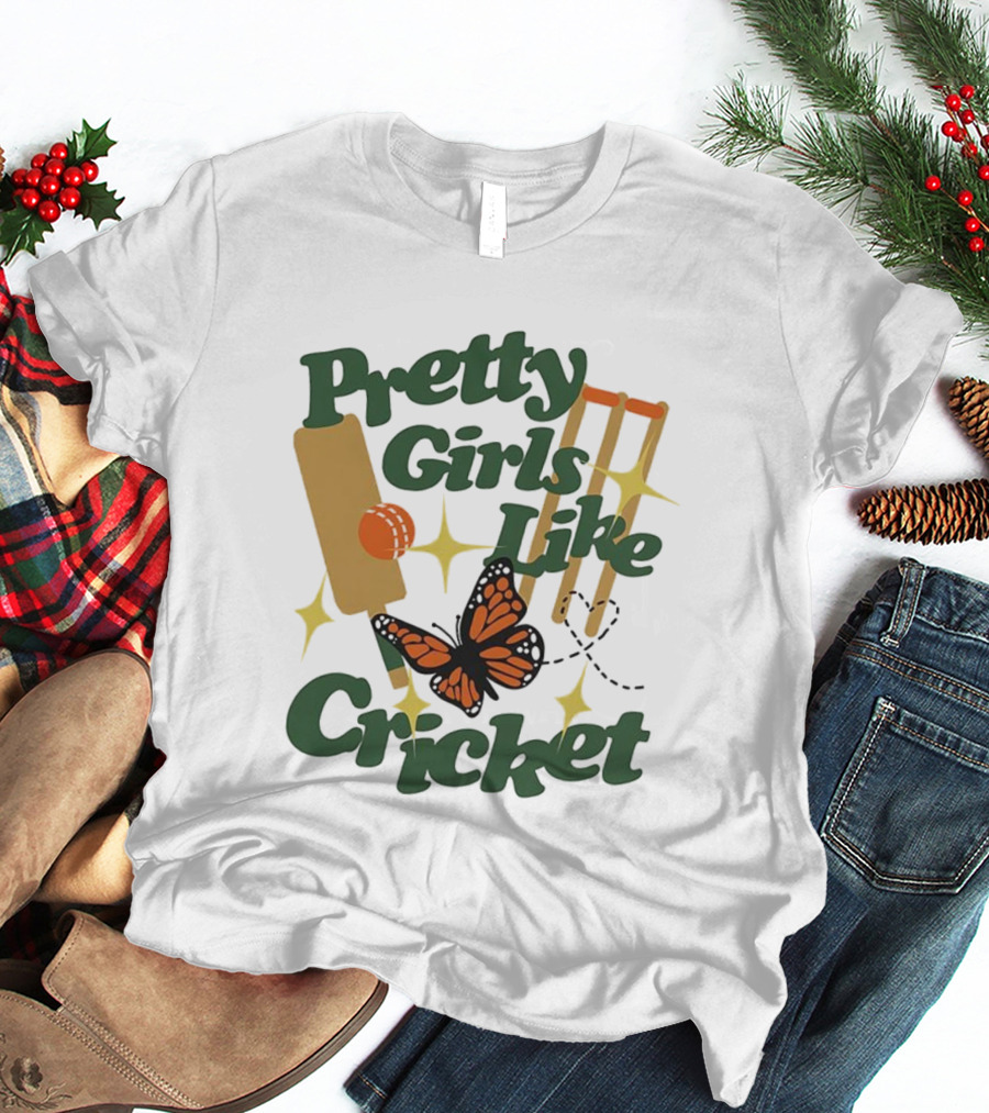 Pretty Girls Like Cricket Butterfly Bat Ball Stumps Graphics T-Shirt