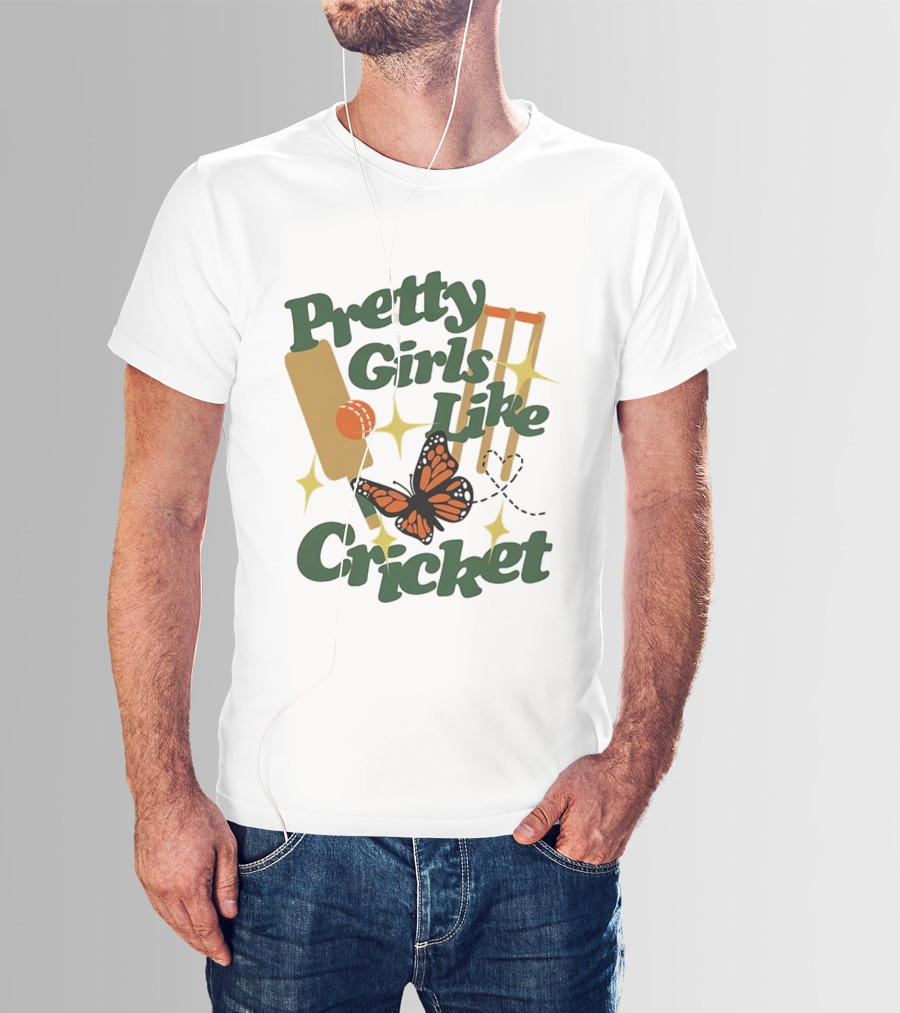 Pretty Girls Like Cricket Butterfly Bat Ball Stumps Graphics T-Shirt