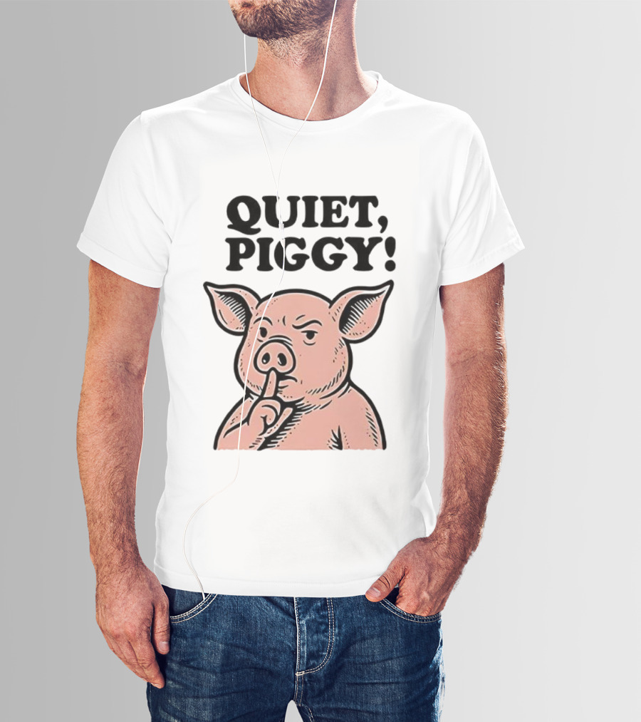 Quiet Piggy Satirical Trump Shushing Pig Illustration T-Shirt
