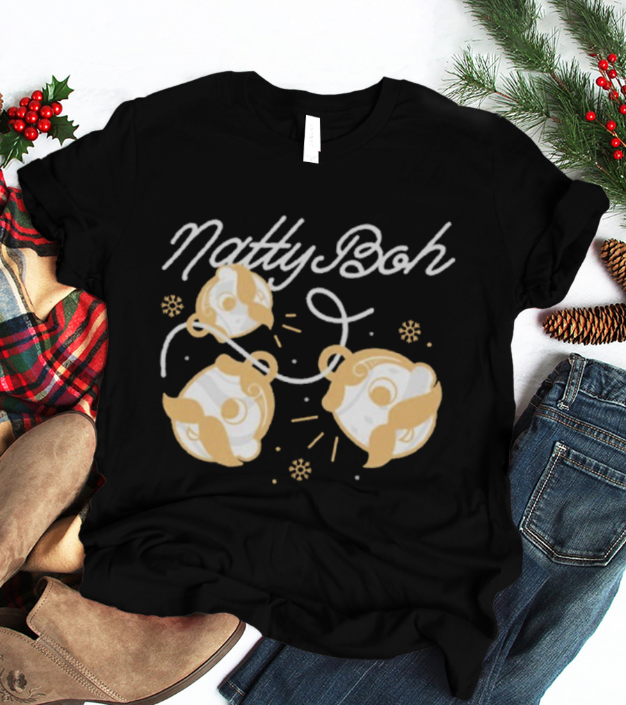 Natty Boh Holiday Merry Christmas Ornaments Snowflakes T-Shirt