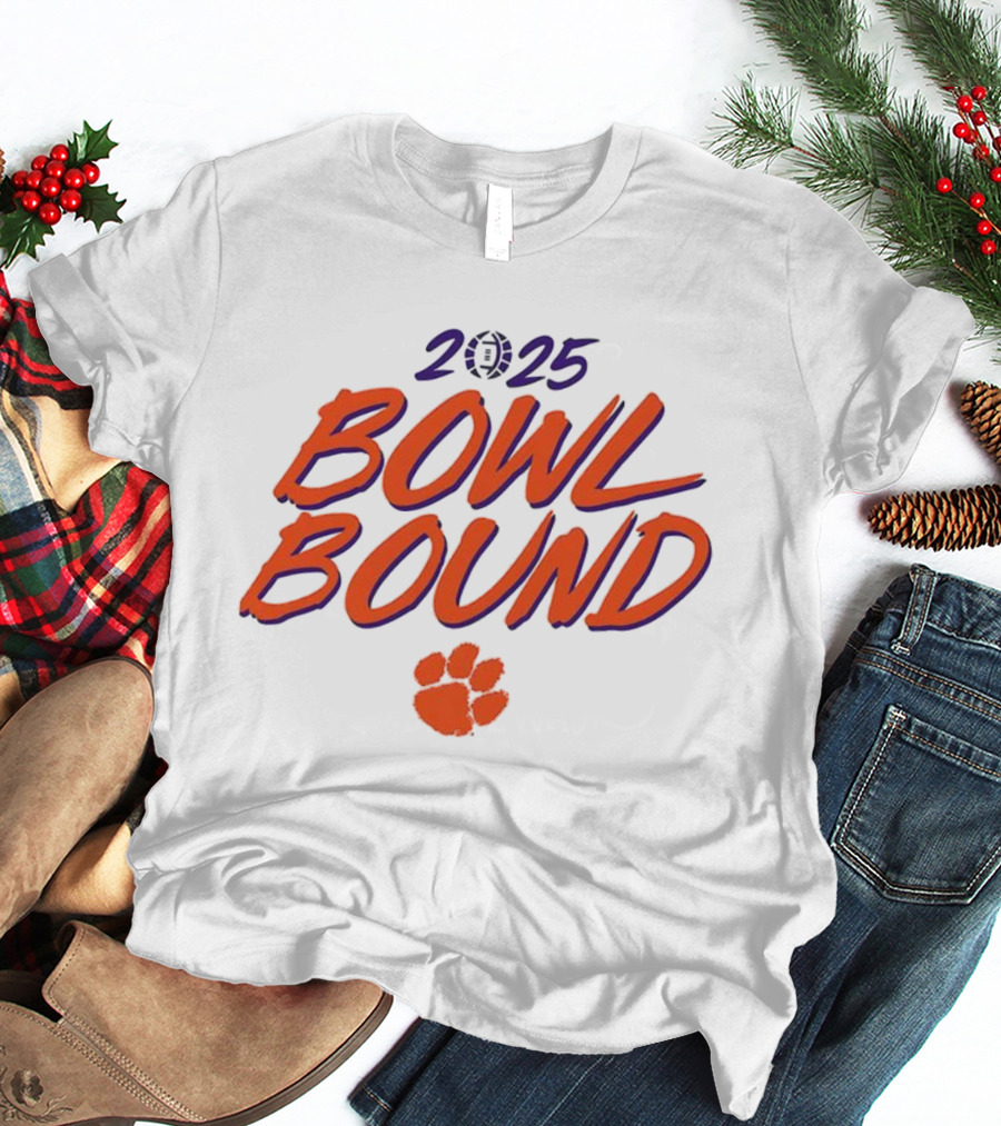 Clemson Tigers 2025 Bowl Bound Football Paw Logo T-Shirt