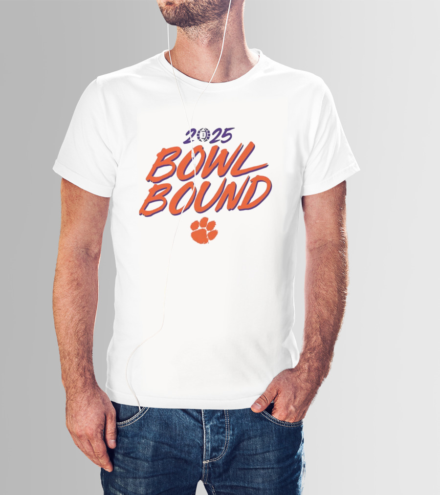 Clemson Tigers 2025 Bowl Bound Football Paw Logo T-Shirt