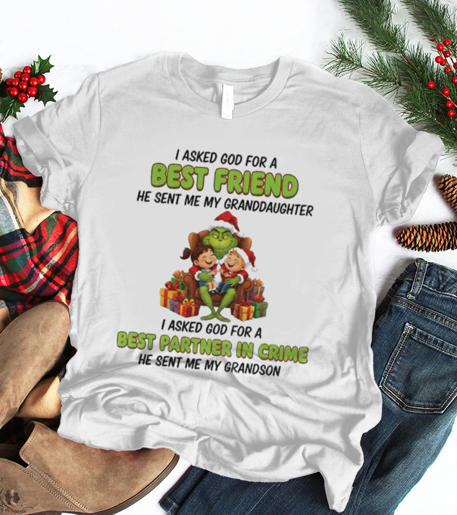 Grinch Santa Best Friend Granddaughter Best Partner In Crime Christmas T-Shirt