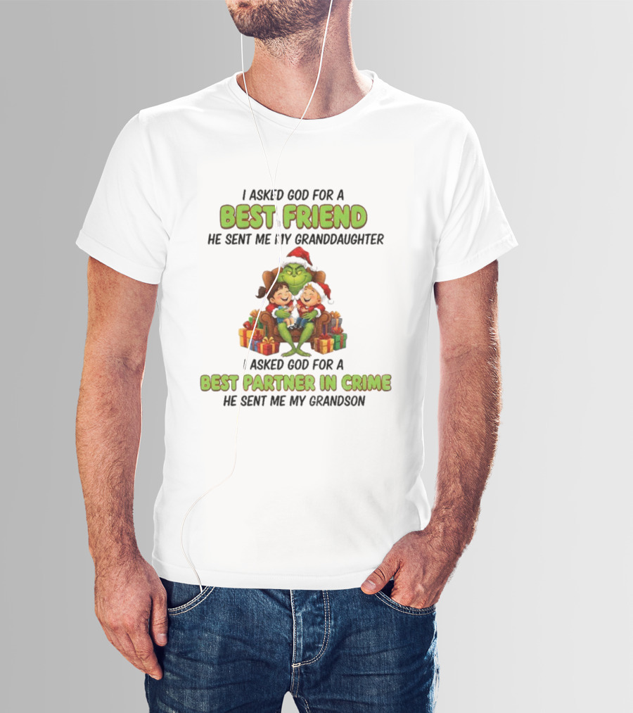 Grinch Santa Best Friend Granddaughter Best Partner In Crime Christmas T-Shirt
