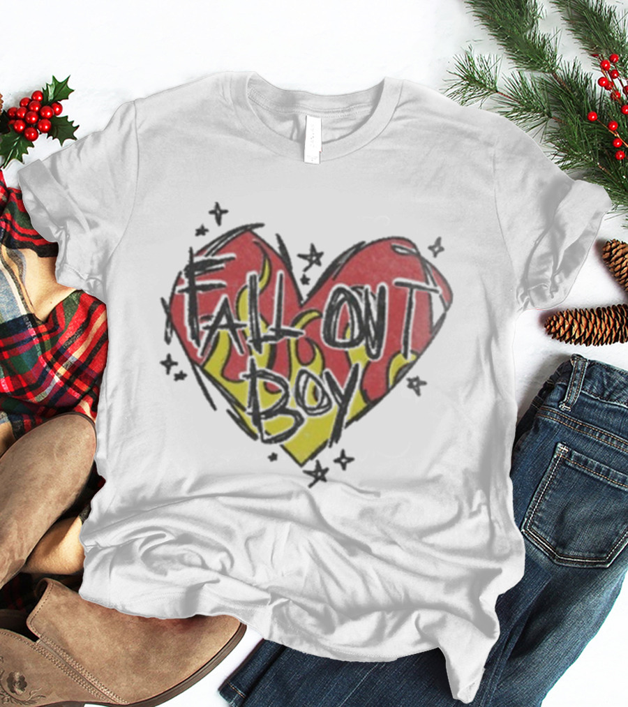 Fall Out Boy Scratch Heart Flame Design T-Shirt