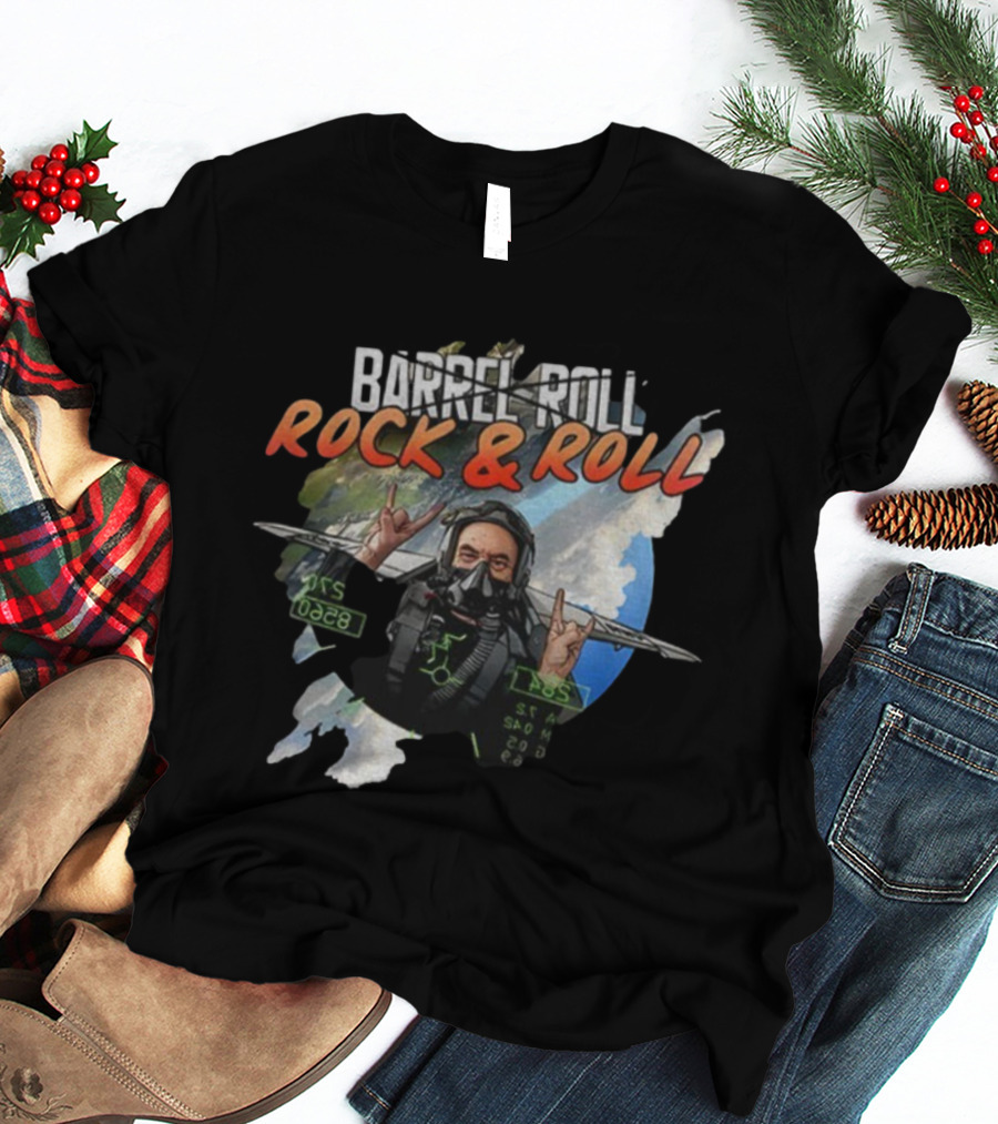 Barrel Roll Rock And Roll Pilot With Earth And Jet Background T-Shirt