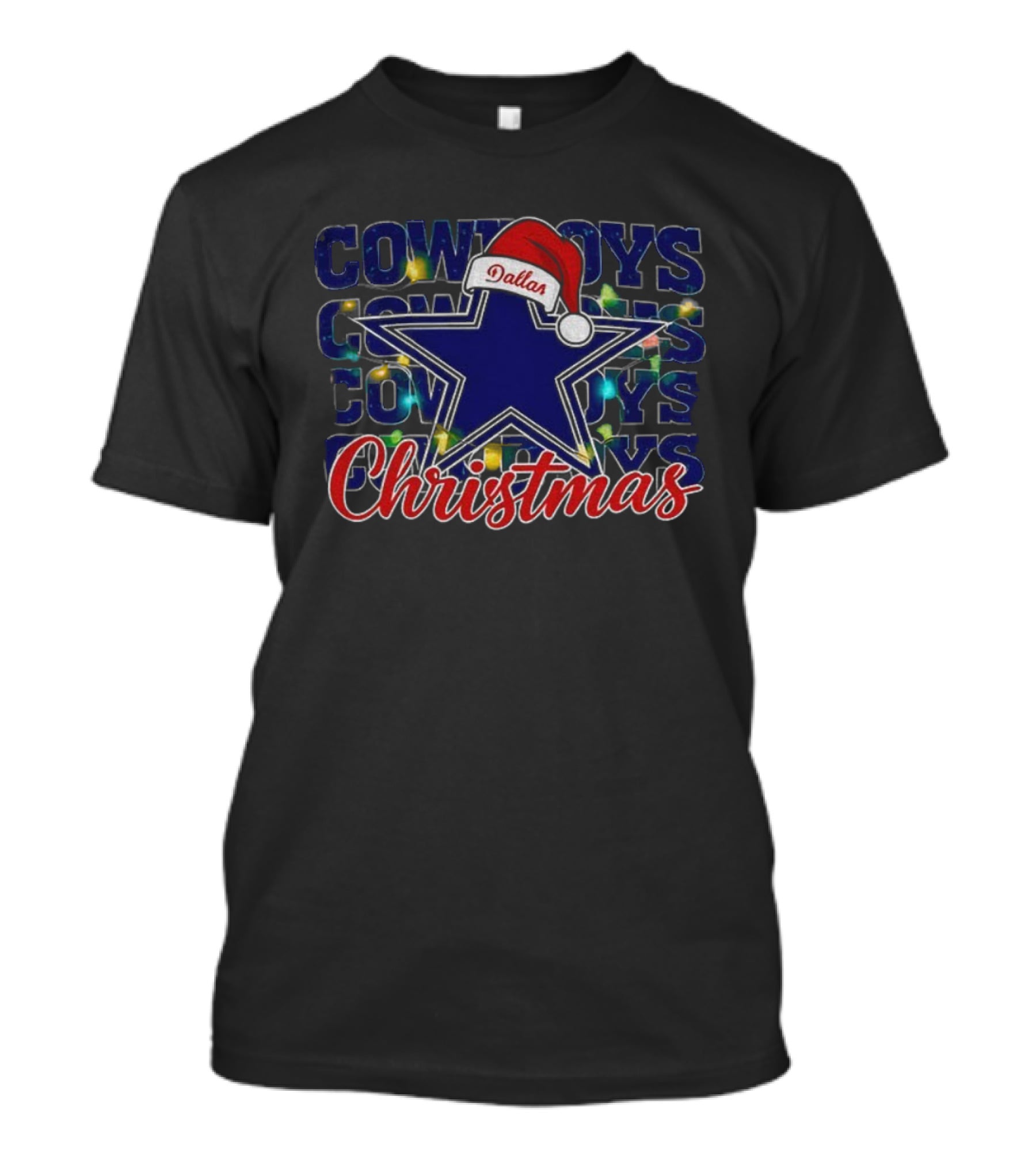 Cowboys Dallas Star Santa Hat Christmas Lights NFL Football Holiday T-Shirt