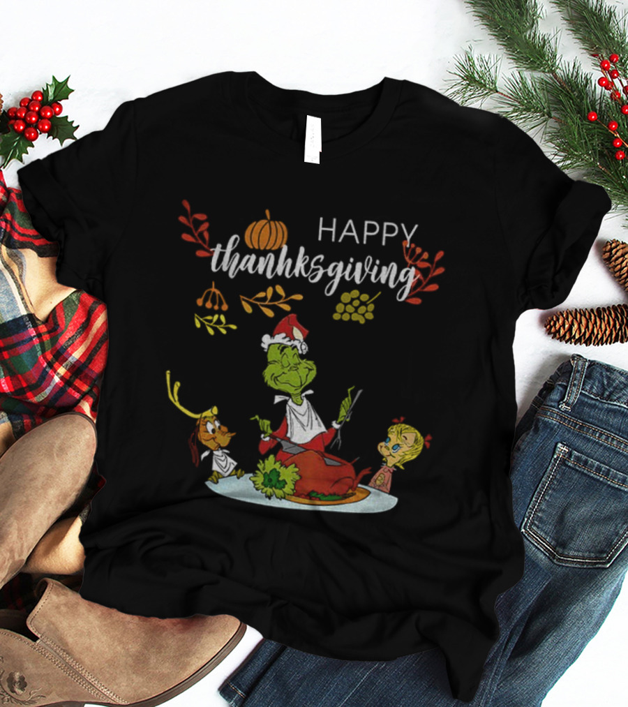 Happy Thanksgiving 2025 Merry Grinchmas Grinch And Max Dog T-Shirt