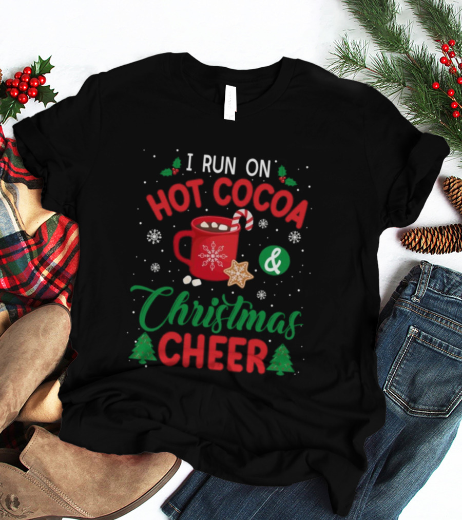 I Run On Hot Cocoa And Christmas Cheer Candy Cane Snowflakes T-Shirt
