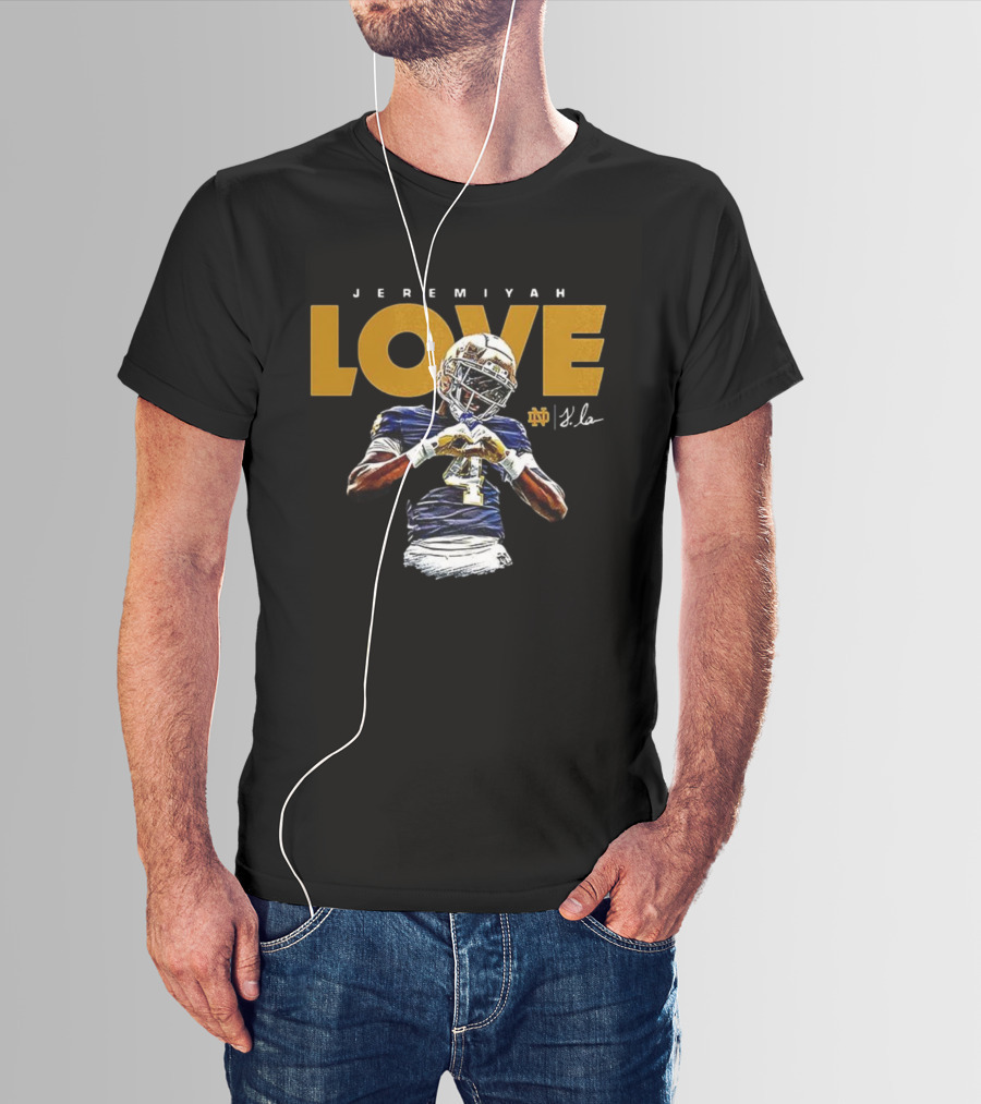 Jeremiyah Love Notre Dame Fighting Irish Football Signature T-Shirt