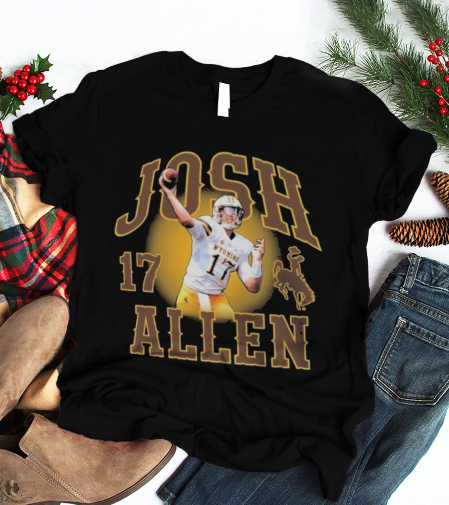 Josh Allen 17 Wyoming Cowboys Football Player Brown And Gold T-Shirt